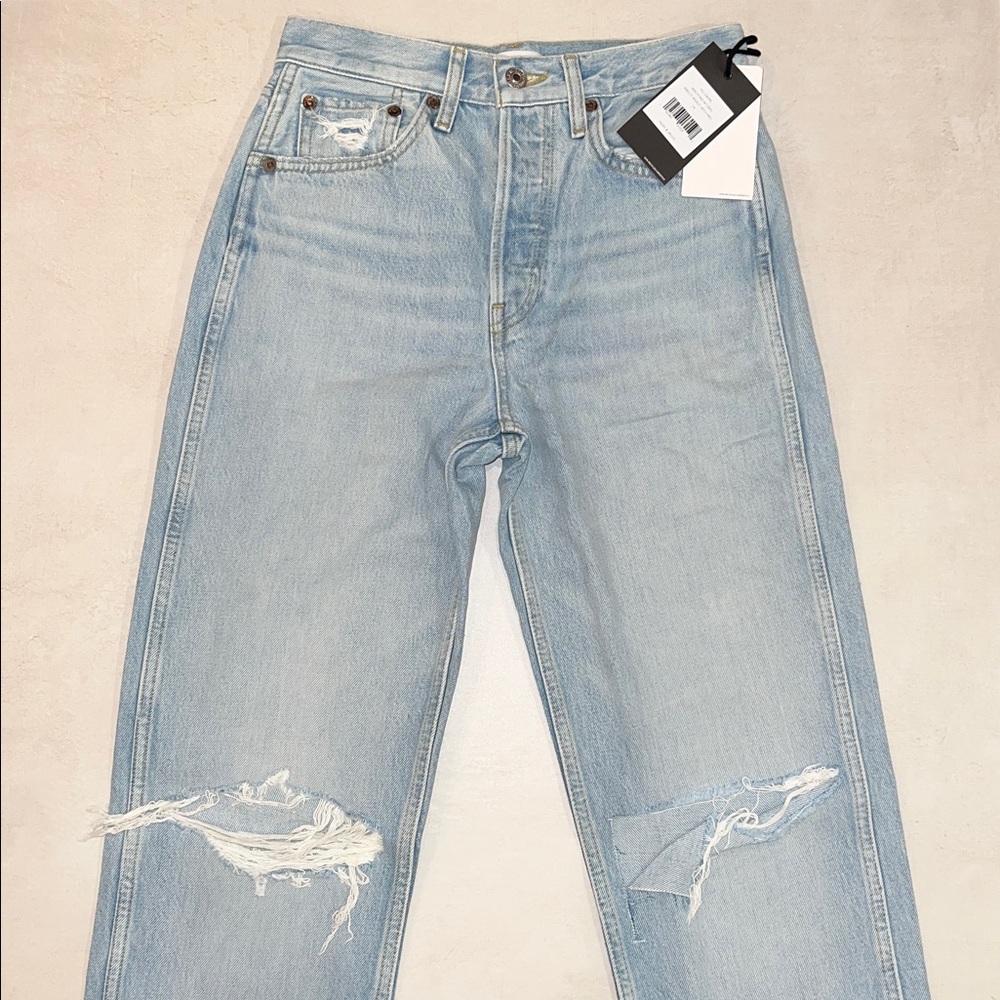 Re/Done 24 Originals 90s High Rise Loose Blue Jeans Breezy Indigo Rips Rigid - Picture 3 of 8